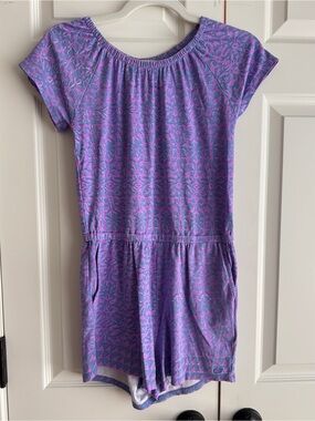 Vineyard Vines Girls Purple Blue Block Print Off Shoulder Romper Size L 12-14